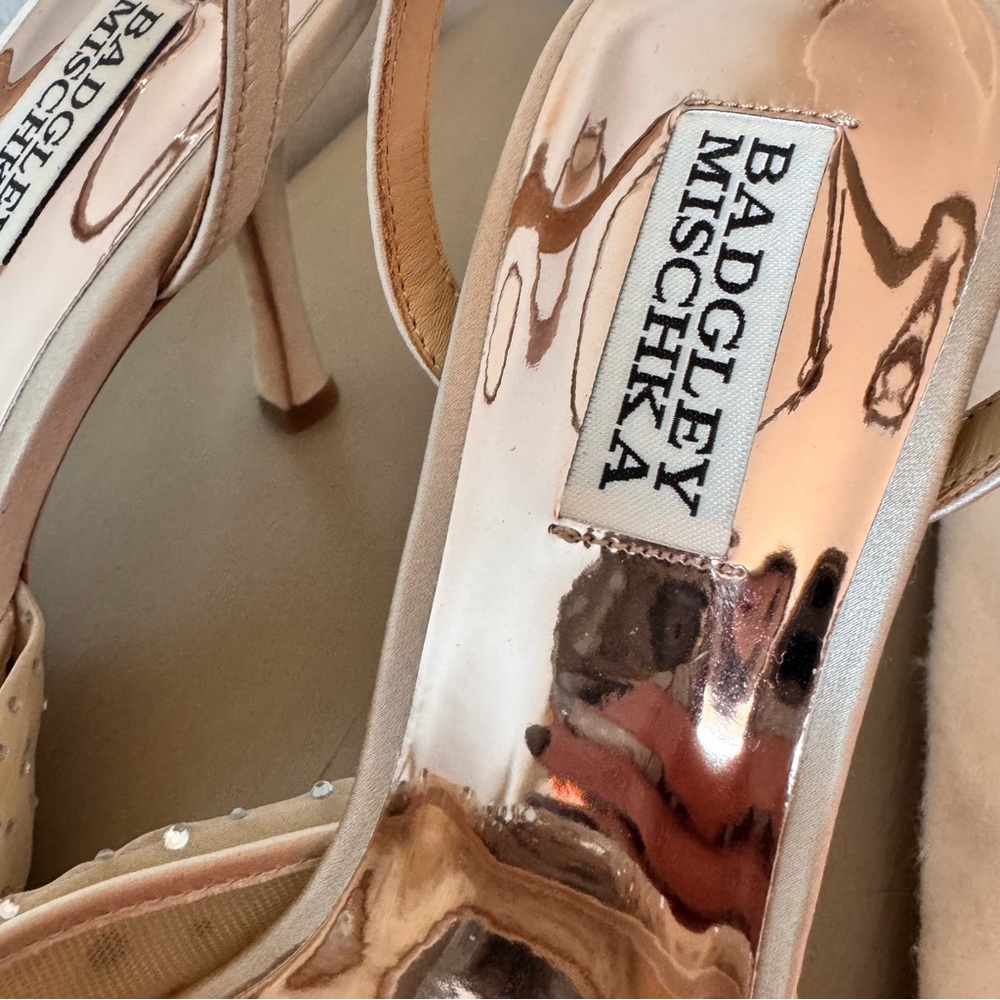 Badgley Mischka Cameryn Crystal Heels Champagne Embellished Organza Size 8 NWT - Picture 10 of 16